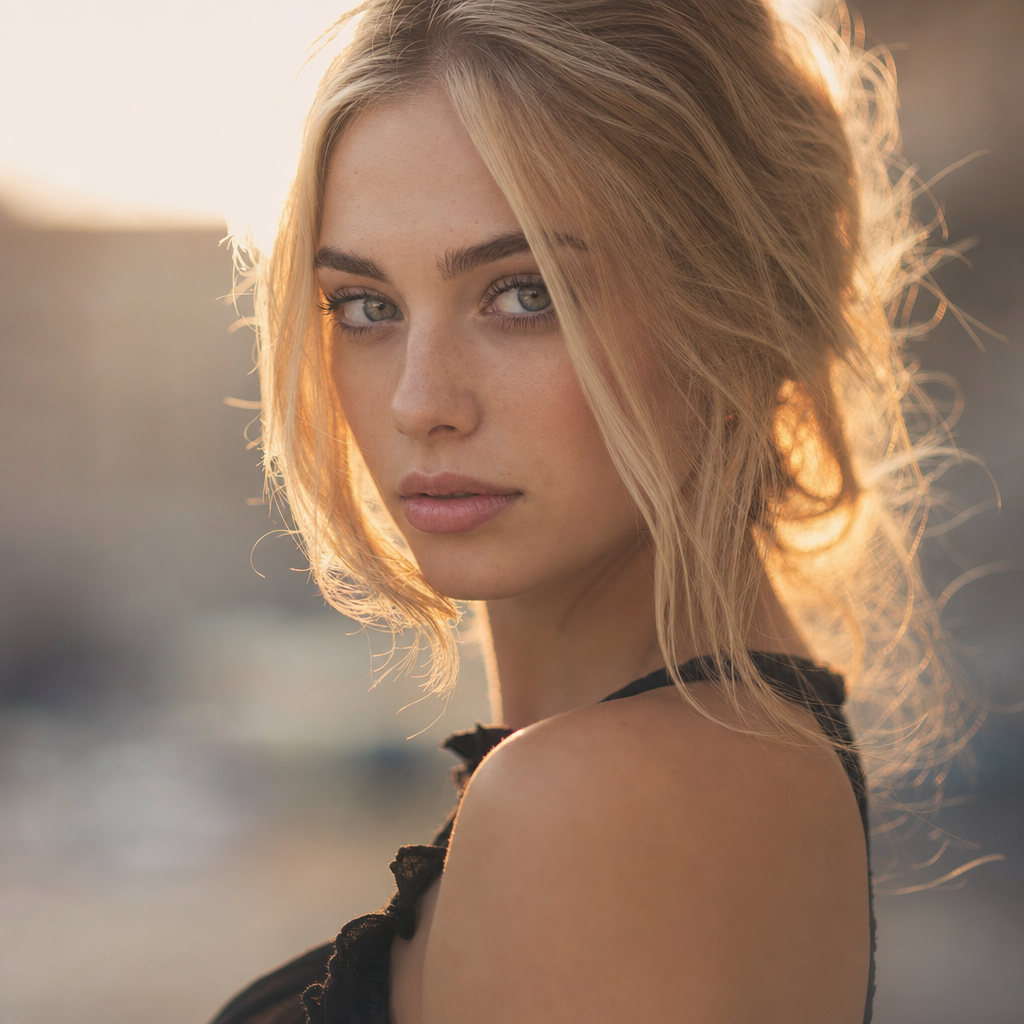 Cinematic close-up portrait, golden hour, shallow DOF